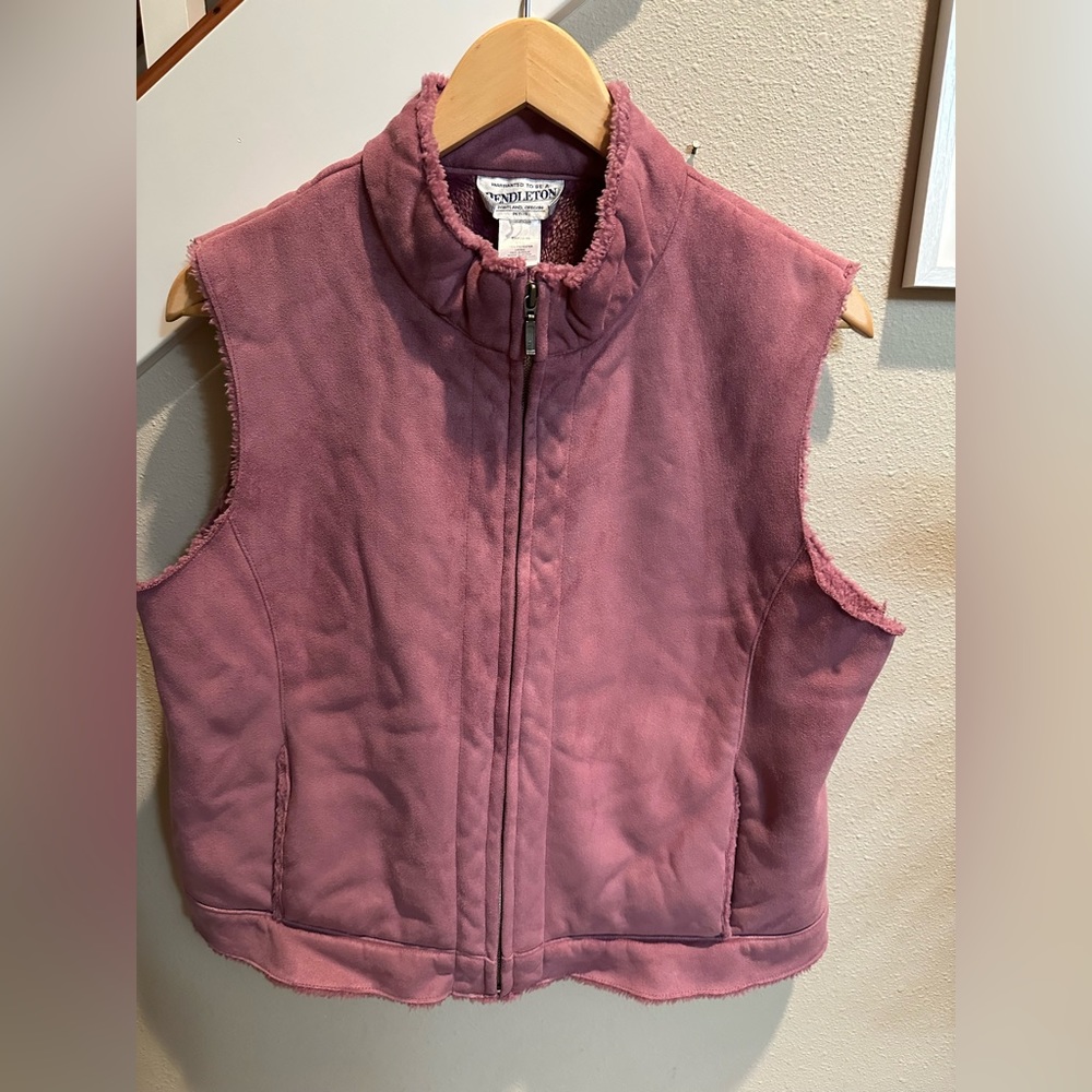 Pendleton Women Vest Pink Dusty Rose Faux Suede Faux Fur Lined Size Large Petite